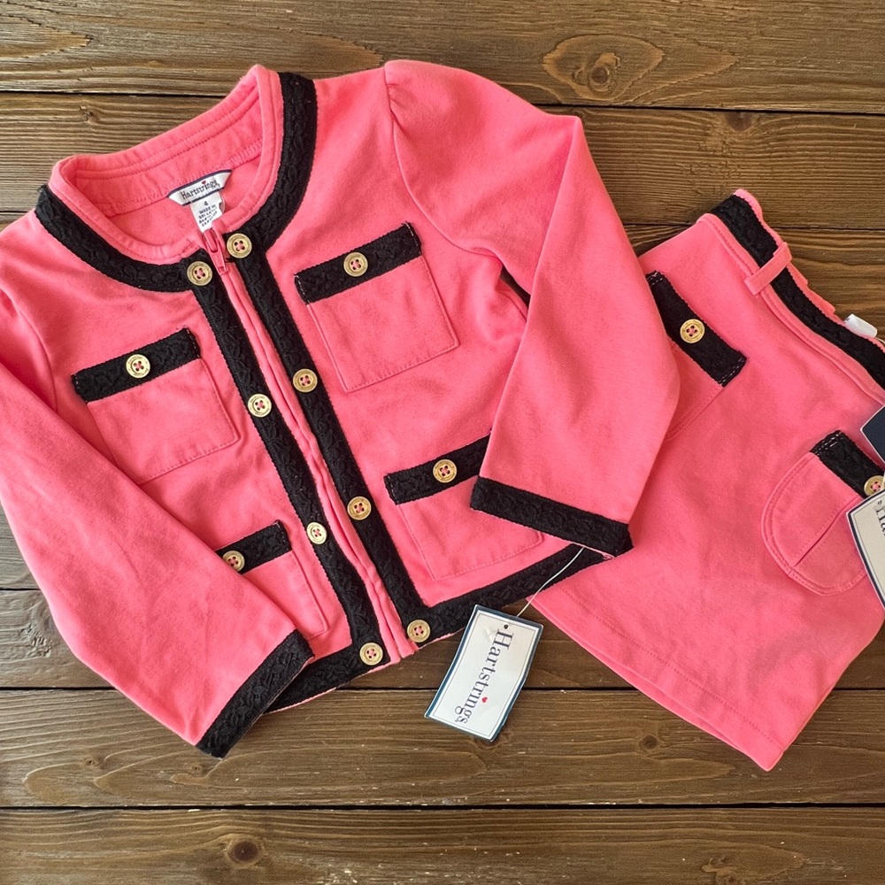 Hartstrings brand Pink and Black Buttoned Jacket and Skirt Set